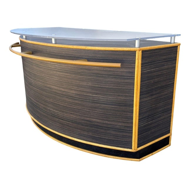 1990s Postmodern Dry Bar W/ Plexiglass Top & Rattan Borders - 3
