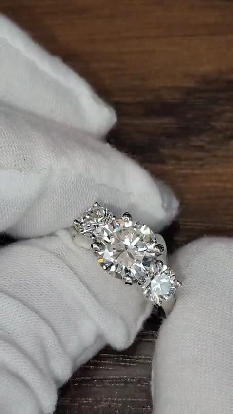 GIA CERTIFIED 4.41CT NATURAL ROUND BRILLIANT DIAMOND RING CLASSIC THREE *v - 2