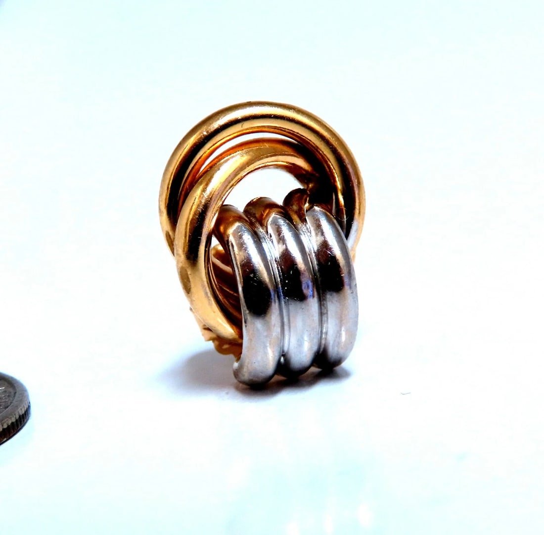14kt Gold Clip earrings Circlular Knocker Two Toned** - 3
