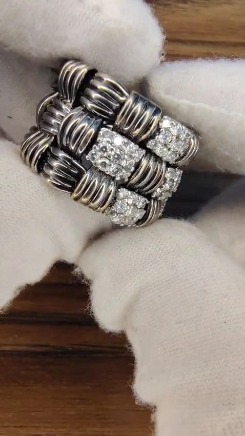 2.87CT Hinged Flex Grill Weave Cross Hatch Deco Natural Diamonds Ring 18KT *v - 2