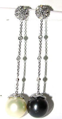 15M BLACK WHITE SOUTH SEA and TAHITIAN PEARL DIAMOND EARRINGS 14kt 10036** - 2
