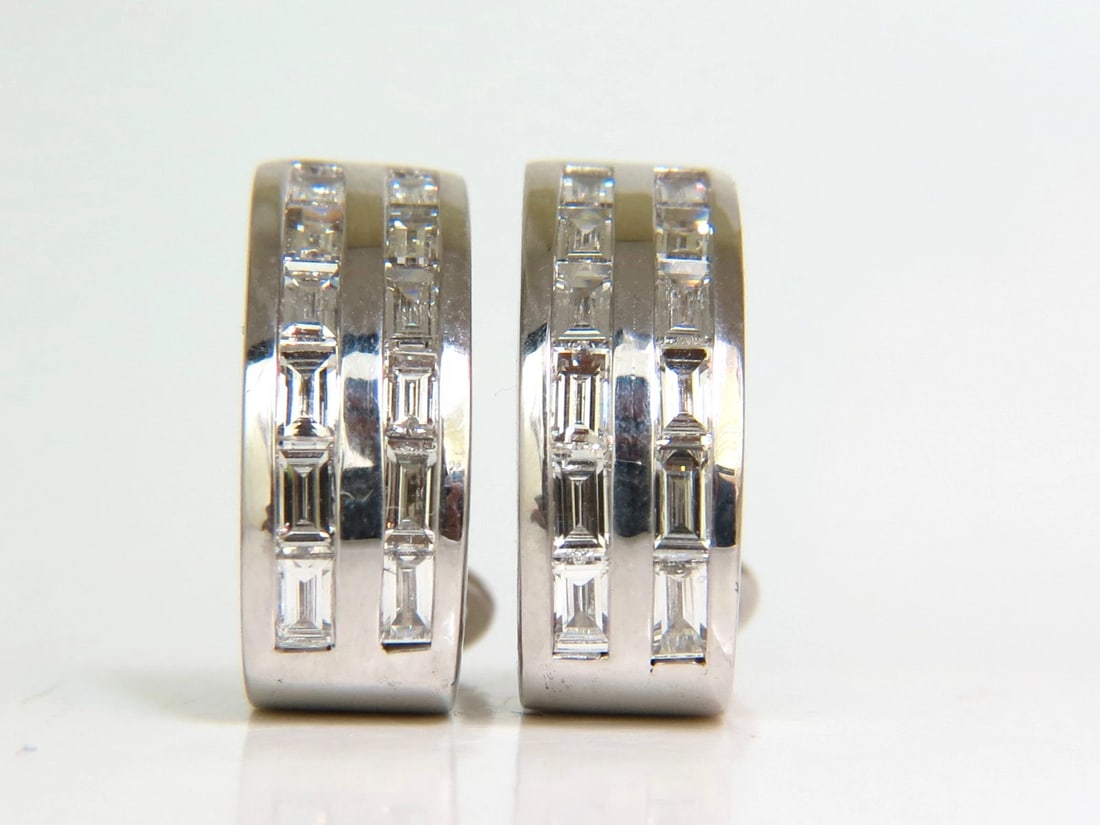 2.00CT BAGUETTE TWO ROWS NATURAL DIAMOND SEMI HOOP CLIP EARRINGS 14KT** - 2