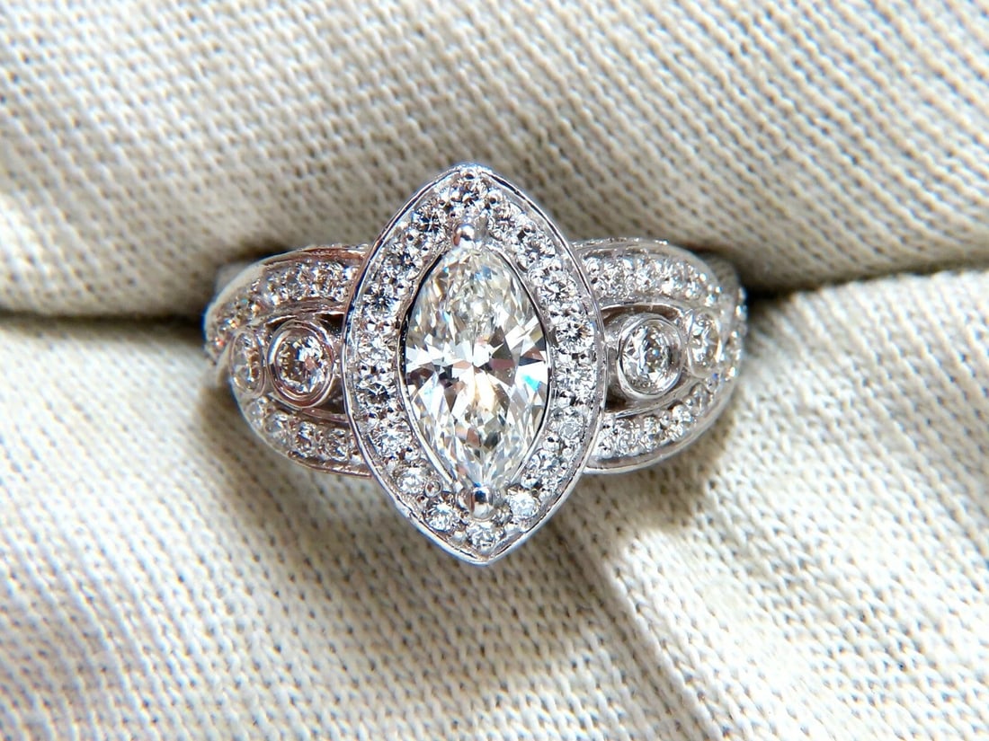 GIA Certified 1.01ct Natural Marquise Diamond Cluster Halo Ring 18kt *v - 7