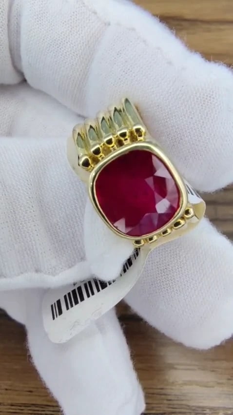 5.00ct Enhanced Ruby Greek Gesso Deco 14kt gold ring *v - 2