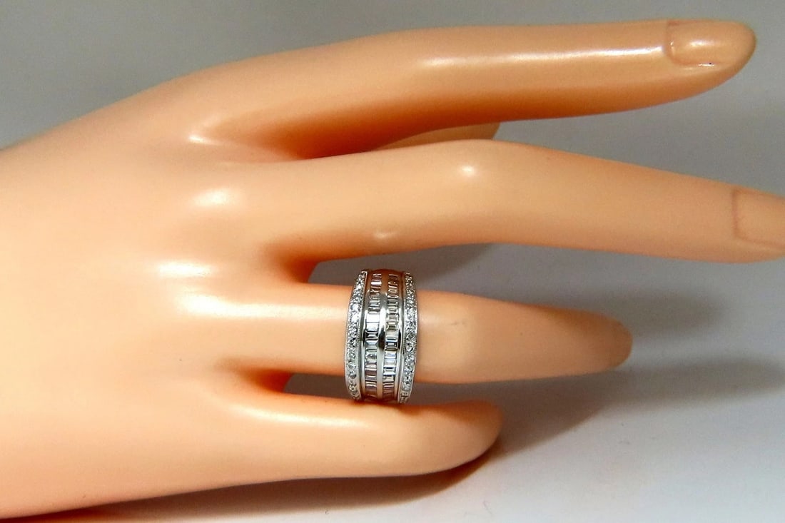 1.70ct Natural Baguette and Rounds Diamonds Band 18 Karat 4-row sandwich deck *v - 7