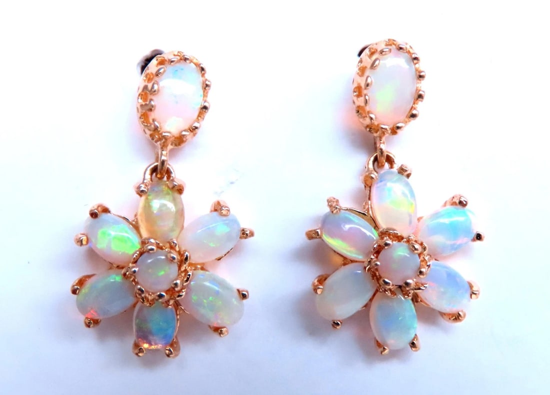 3ct Natural Opal Cluster Dangle Earrings 14kt Gold 12597** - 2