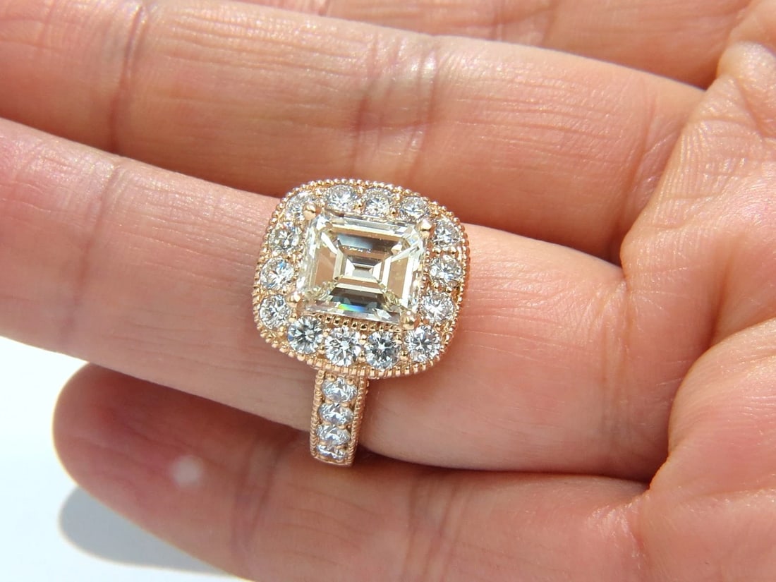 GIA CERTIFIED 5.37CT EMERALD CUT NATURAL DIAMOND RING 18KT HALO CLUSTER *v - 12