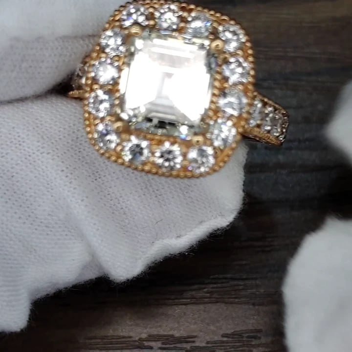 GIA CERTIFIED 5.37CT EMERALD CUT NATURAL DIAMOND RING 18KT HALO CLUSTER *v - 2