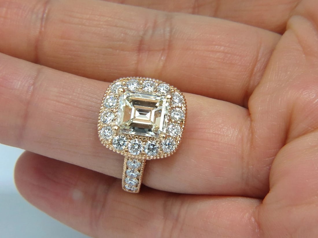 GIA CERTIFIED 5.37CT EMERALD CUT NATURAL DIAMOND RING 18KT HALO CLUSTER *v - 4