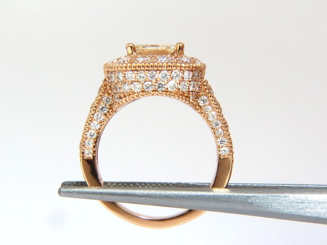 GIA CERTIFIED 5.37CT EMERALD CUT NATURAL DIAMOND RING 18KT HALO CLUSTER *v - 7