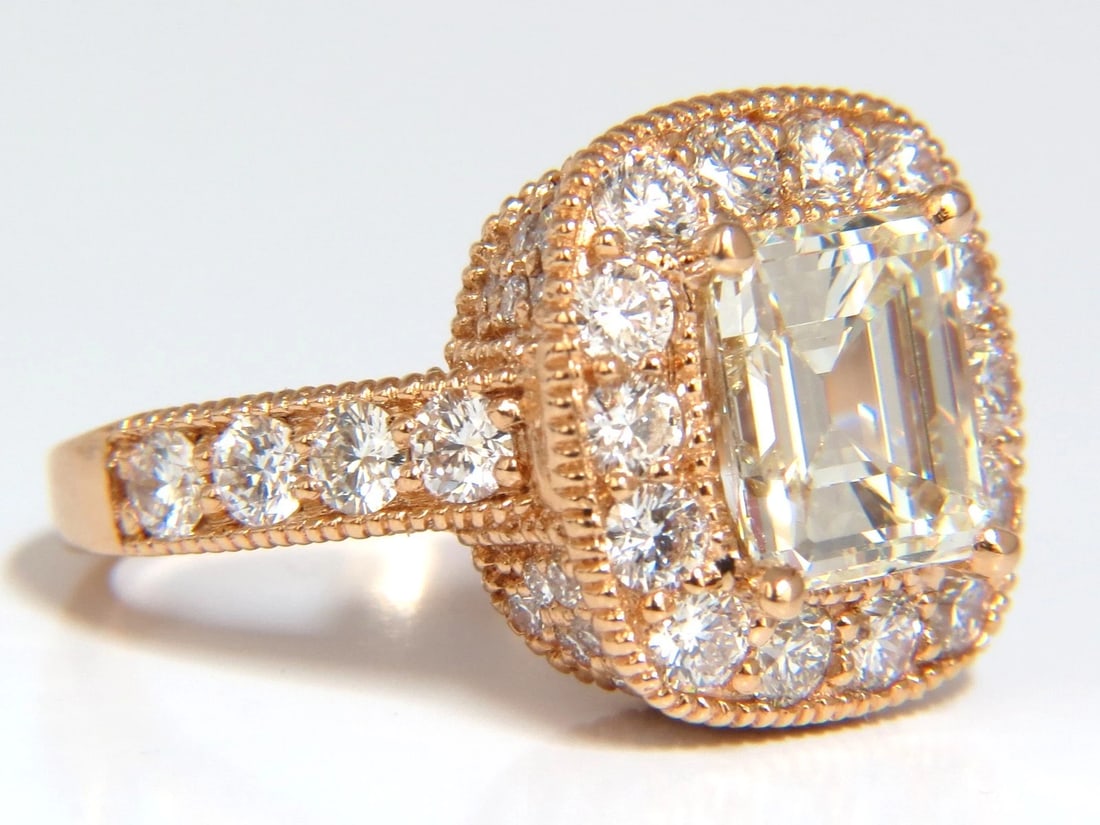 GIA CERTIFIED 5.37CT EMERALD CUT NATURAL DIAMOND RING 18KT HALO CLUSTER *v - 9