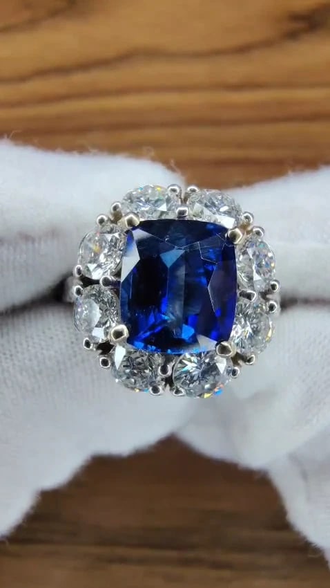 GIA Certified 5.48ct Natural No Heat Royal Blue Sapphire Ring Halo Prime*v - 2