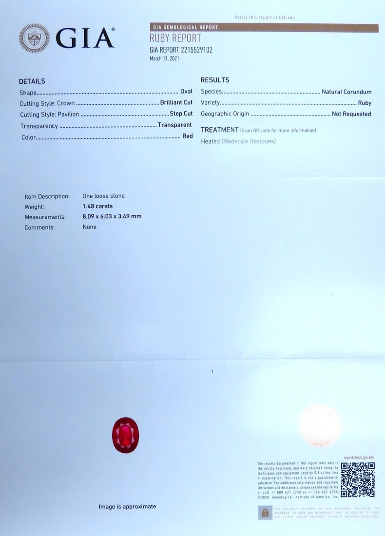 GIA Certified 1.48ct Natural Ruby Diamond Necklace 14kt Gold 47711 ** - 7