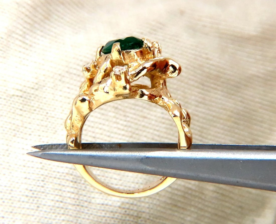 1.42ct Natural Vivid Green Emerald Diamonds Nugget Vine Ring 14kt *v - 7