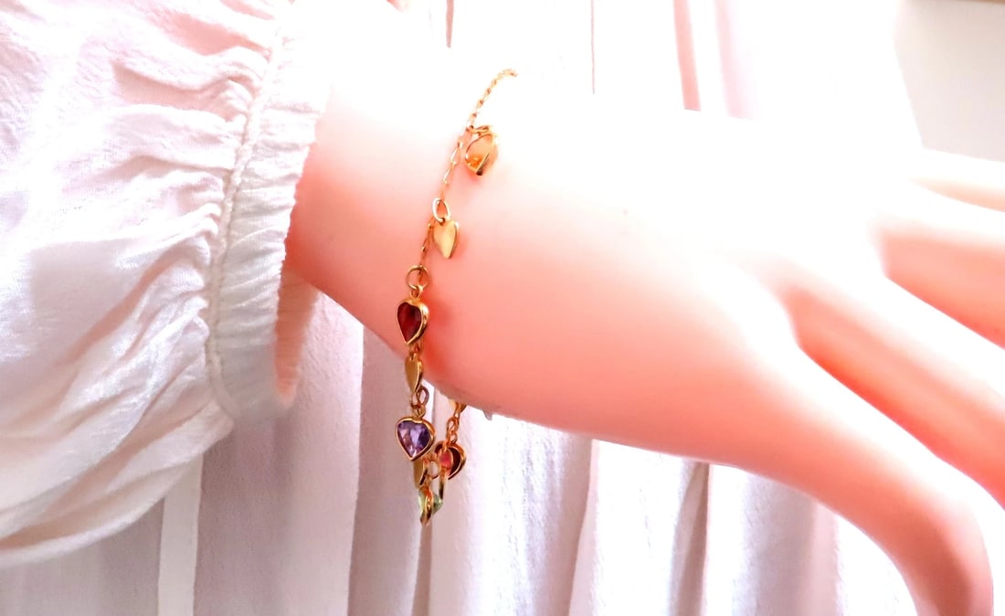 Garnet Amethyst Citrine Heart Dangle Bracelet 14kt 12461** - 4