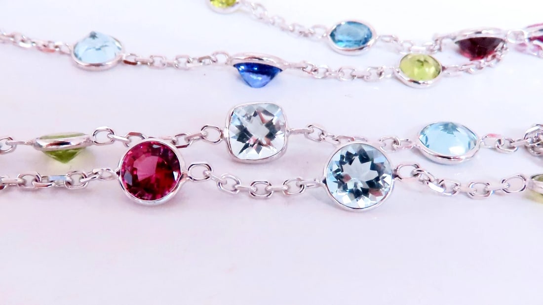 80ct Natural Aquamarine Peridot Garnet Tourmaline Necklace 14kt 12520** - 2