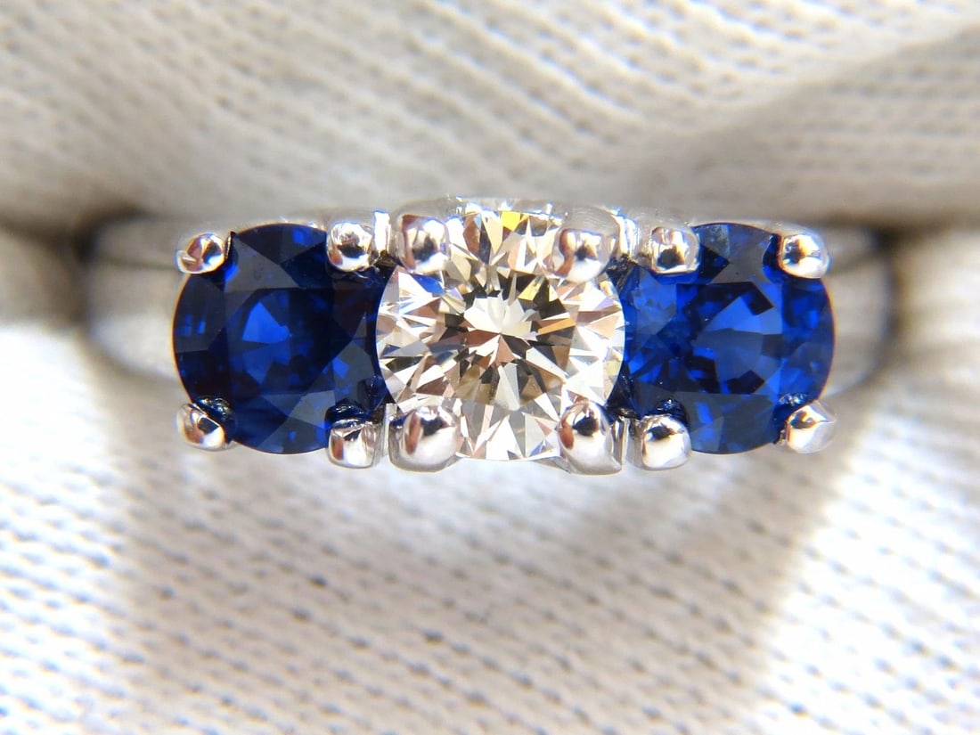 2.48ct natural sapphires diamond three stone ring 14kt royal blue *v - 7