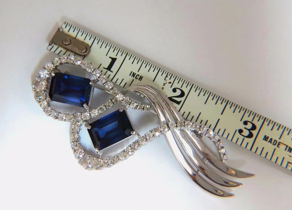25ct Royal Blue Lab Sapphire and Natural Diamonds Brooch pin Platinum 12237** - 7