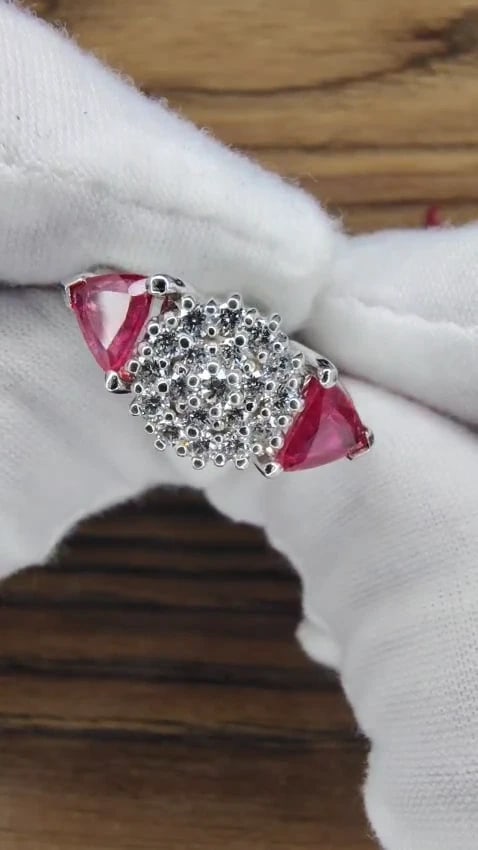 2.00ct NATURAL PINK SAPPHIRE DIAMONDS RING 14KT CIRCULAR CLUSTER TOP *v - 2