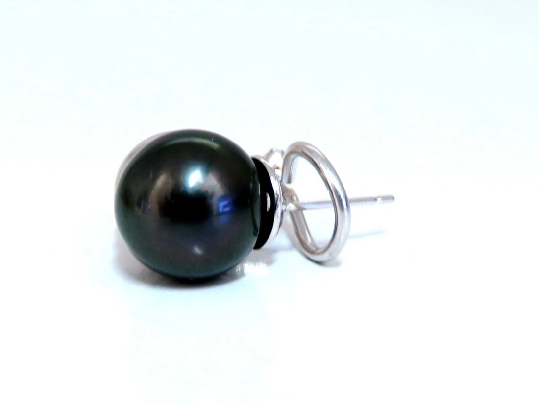 11mm natural tahitian pearl and .50ct diamonds raised cap earrings 14kt** - 4