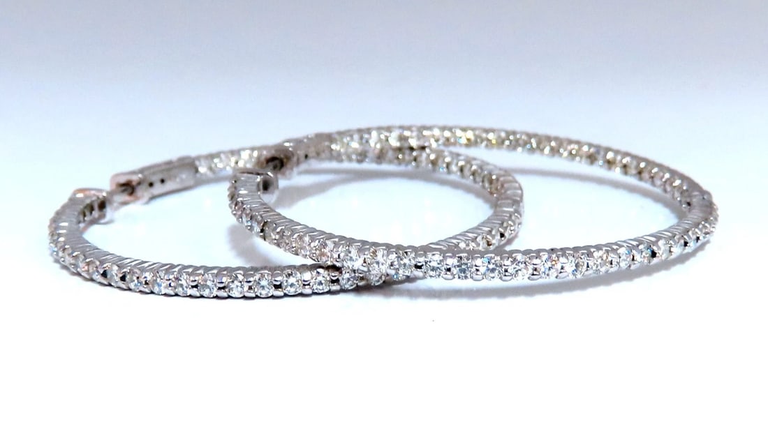 2.68ct Natural Round Diamond hoop earrings 14kt 1.7 inch single share prong** - 4