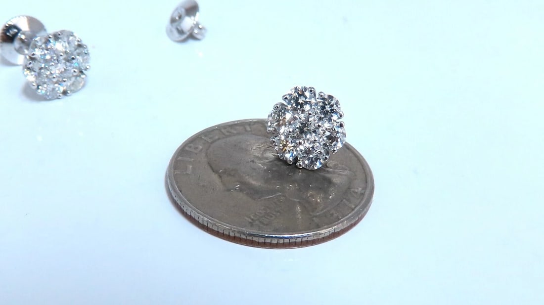 2ct Natural Diamonds Cluster Earrings 14kt** - 4