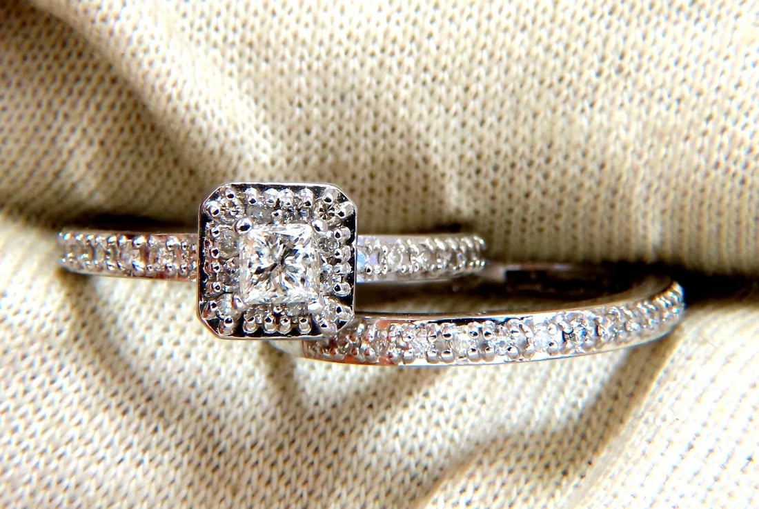 .40ct Natural Diamond Solitaire Ring + Band 14kt Set *v - 5