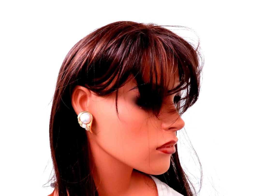 14mm Mabe Pearl Retro Clip Earrings 14kt Gold 12590** - 3