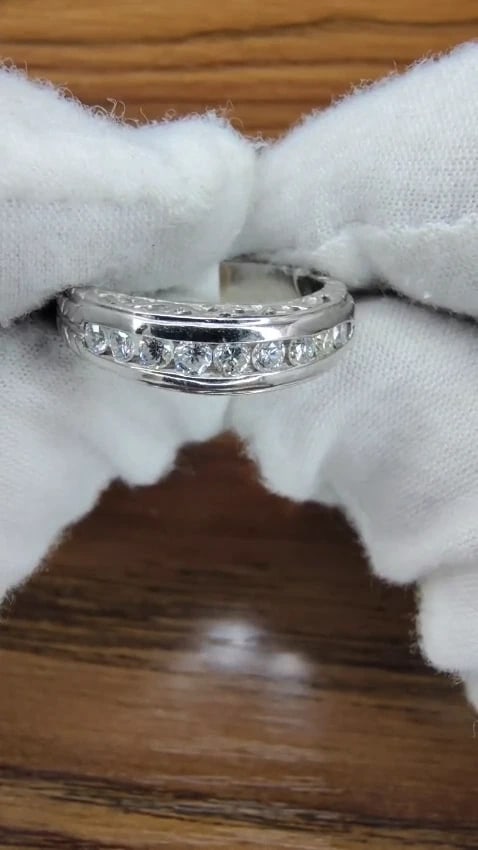 .35ct. NATURAL DIAMONDS CHANNEL DECO GILT ETCHED SCALING SHANK RING PLATINUM *v - 2