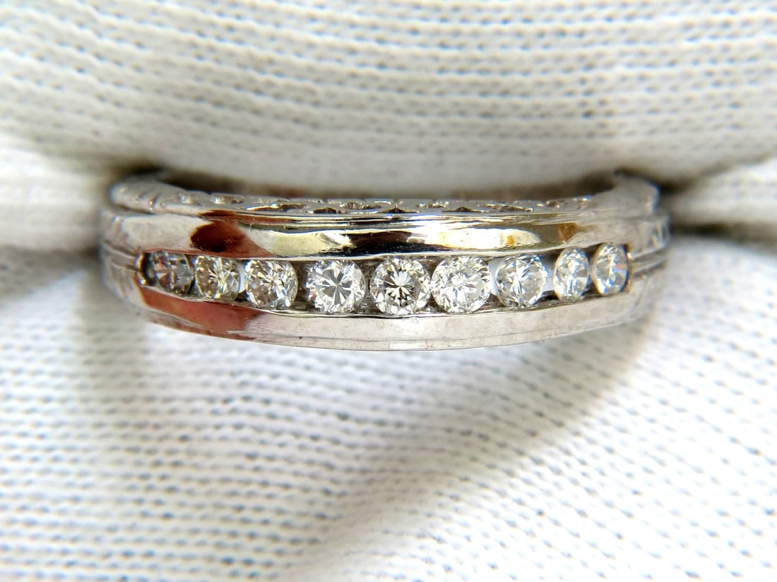 .35ct. NATURAL DIAMONDS CHANNEL DECO GILT ETCHED SCALING SHANK RING PLATINUM *v - 3