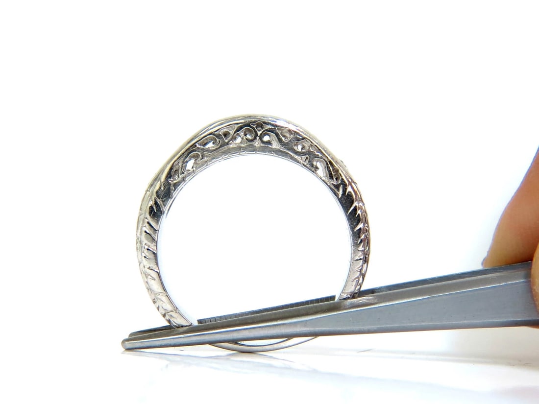 .35ct. NATURAL DIAMONDS CHANNEL DECO GILT ETCHED SCALING SHANK RING PLATINUM *v - 4