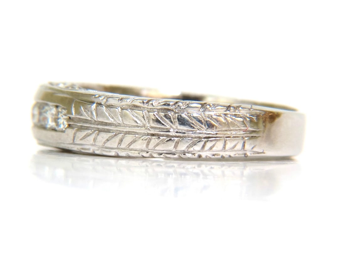 .35ct. NATURAL DIAMONDS CHANNEL DECO GILT ETCHED SCALING SHANK RING PLATINUM *v - 5