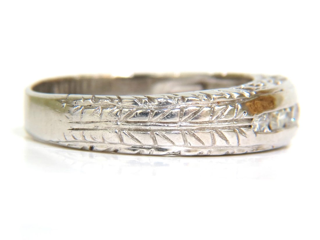 .35ct. NATURAL DIAMONDS CHANNEL DECO GILT ETCHED SCALING SHANK RING PLATINUM *v - 6