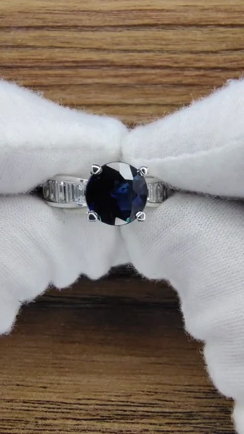 GIA Certified 4.09ct Natural Round No Heat Sapphire Diamond Ring Unheated 14kt*v - 2