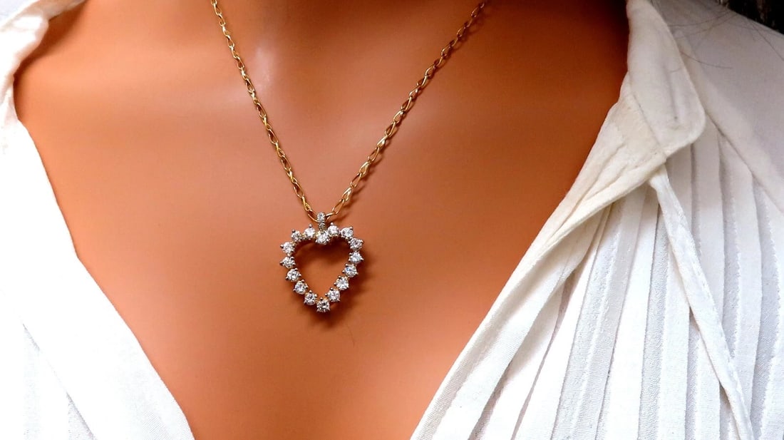 2.40ct natural diamonds open heart necklace 14kt g/vs** - 7