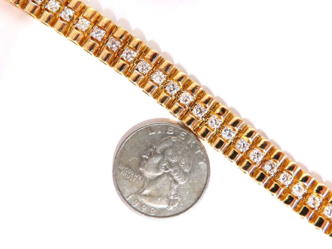 3.30ct natural round diamonds tubular wide bracelet 14 karat 9.4mm** - 4