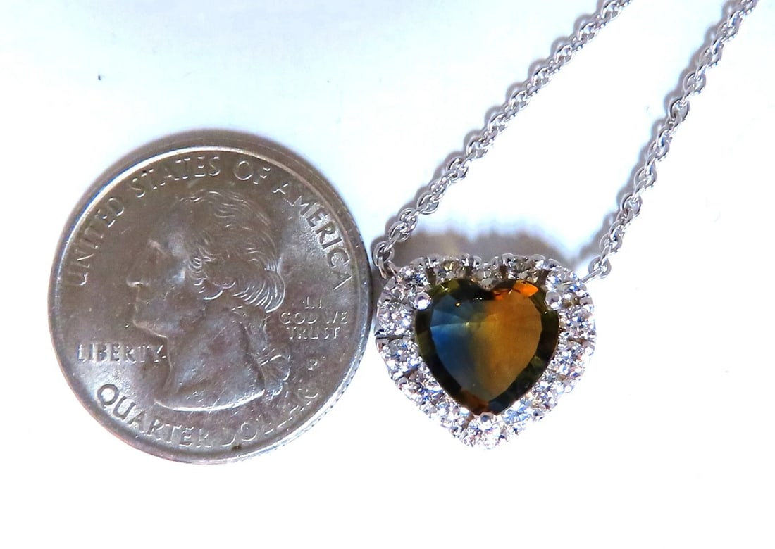 GIA certified 2.23ct Natural No Heat Heart Sapphire Diamonds Necklace 14kt ** - 3