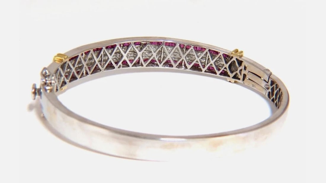 5.30ct natural princess cut ruby diamonds bangle bracelet 18kt gold 12242** - 3