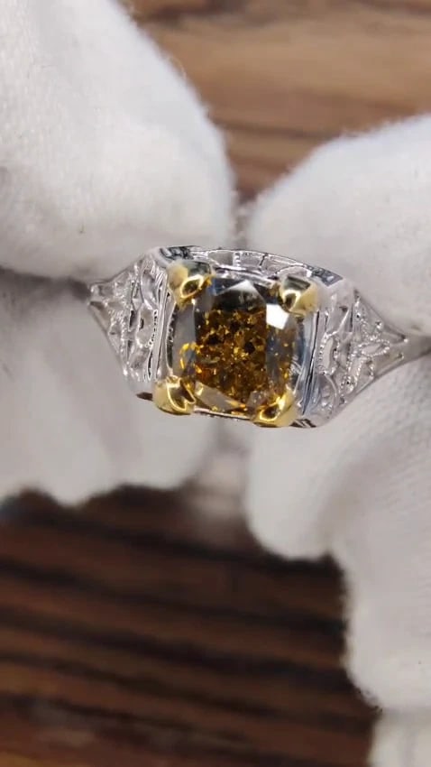 .57ct Natural Fancy Orange Brown Diamond Vintage Gilt Ring 14 Karat *v - 2