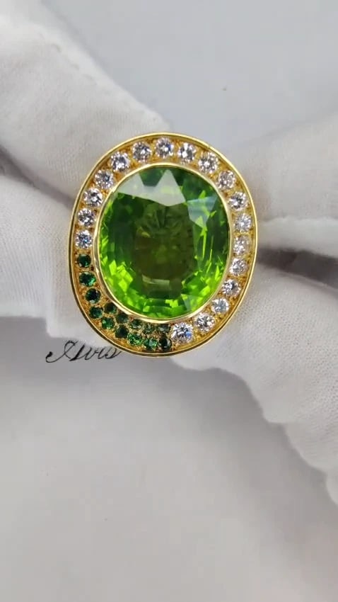 22.50ct natural green peridot diamond demantoid ring 14kt *v - 2