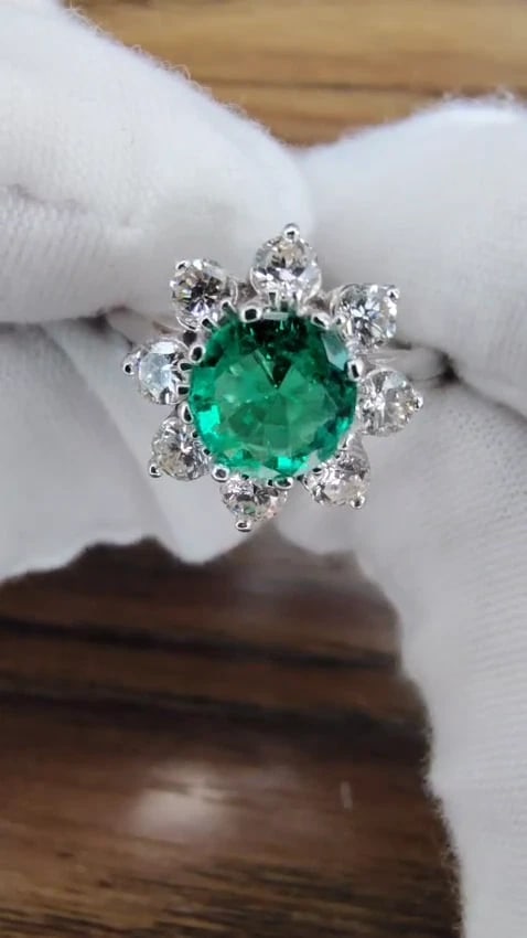 1.72ct natural vivid bright green emerald diamonds ring 14kt *v - 2