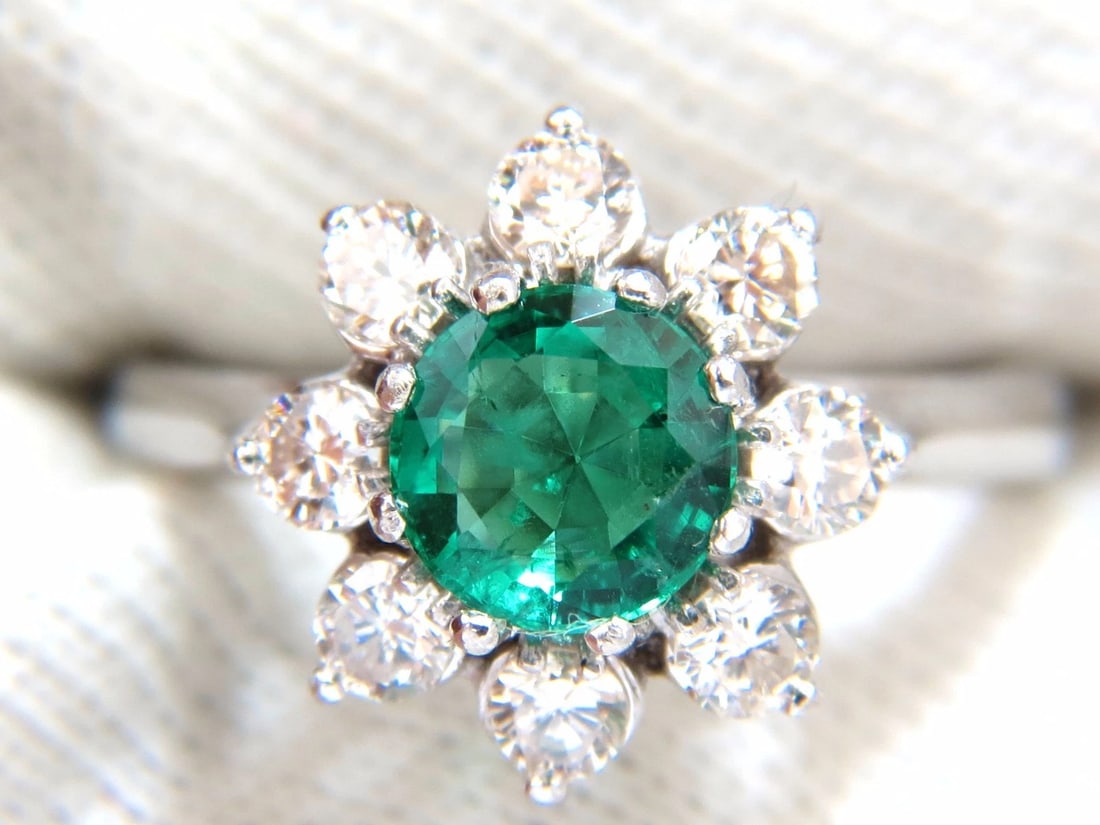 1.72ct natural vivid bright green emerald diamonds ring 14kt *v - 7