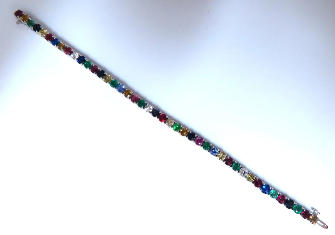 14.50ct Natural Sapphire Ruby Emerald Diamond Tennis Bracelet 14kt. Gem Line** - 4