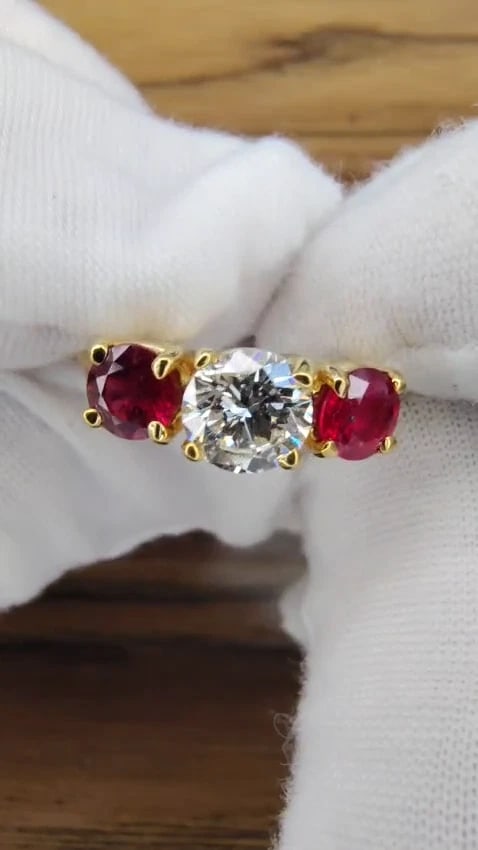 GIA certified 1.02ct Natural Round Diamond Ruby Ring 14kt 43552 *v - 2