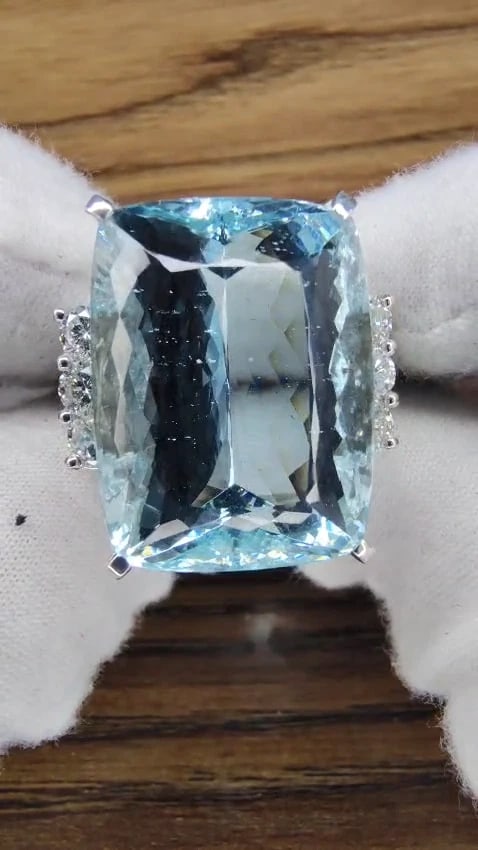 GIA CERTIFIED 39.10ct NATURAL CUSHION CUT AQUAMARINE DIAMONDS RING 14kt *v - 2