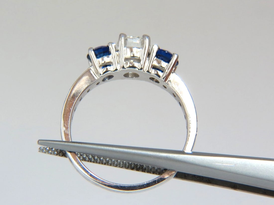 1.85ct NATURAL BLUE SAPPHIRE DIAMONDS RING 14KT CLASSIC THREE BEAD SET *v - 7