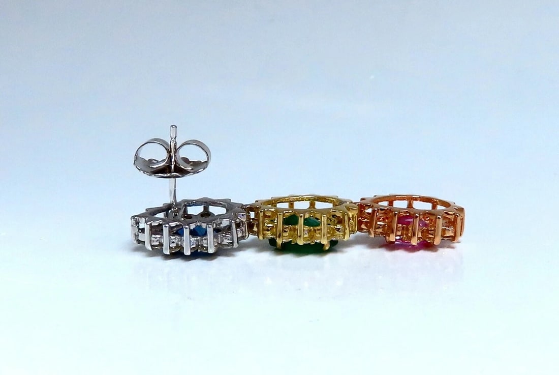 13.24ct Natural Emeralds and Sapphires Three Tier Dangle Earrings 18 Karat Pears** - 4