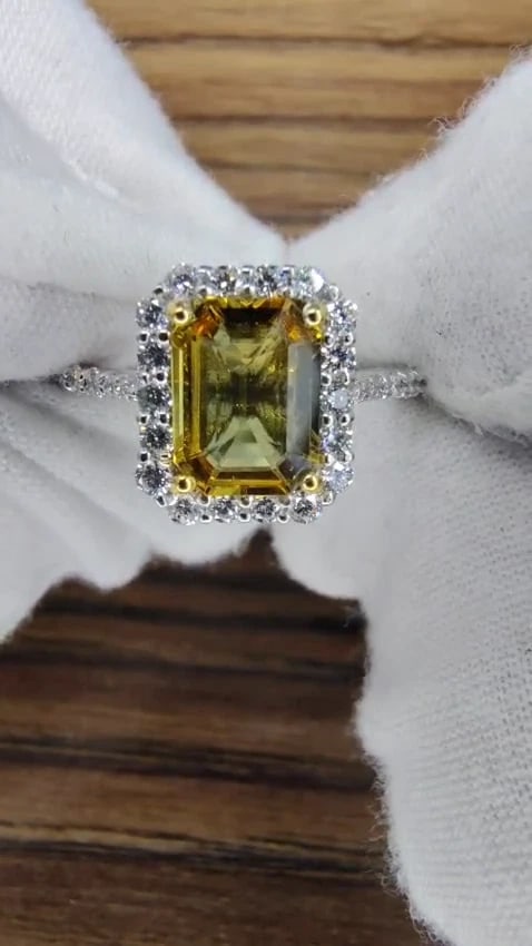 2.60ct natural vivid golden sapphire diamonds ring 14kt halo classic *v - 2