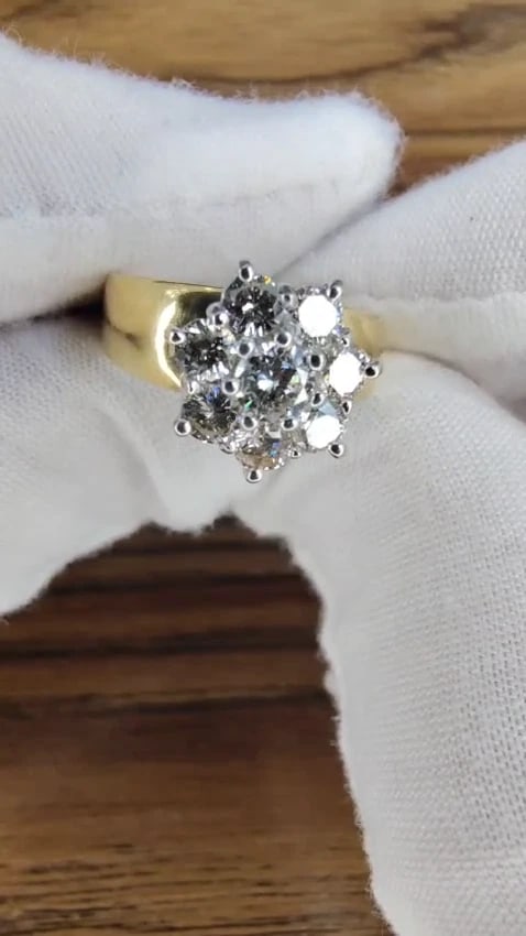 1.04ct Natural Diamonds Floating Cluster on Band Ring 14kt Vintage *v - 2