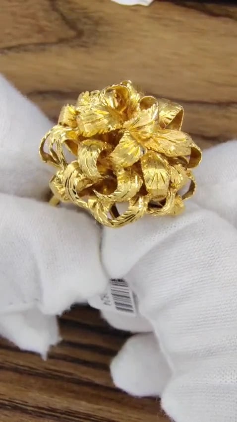 Vintage Florentine 25mm Cocktail 18kt Gold Ring Size 7.25 *v - 2